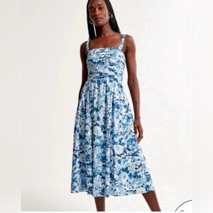 Abercrombie & Fitch Emerson Poplin Blue Floral Midi Dress, Small, NWT